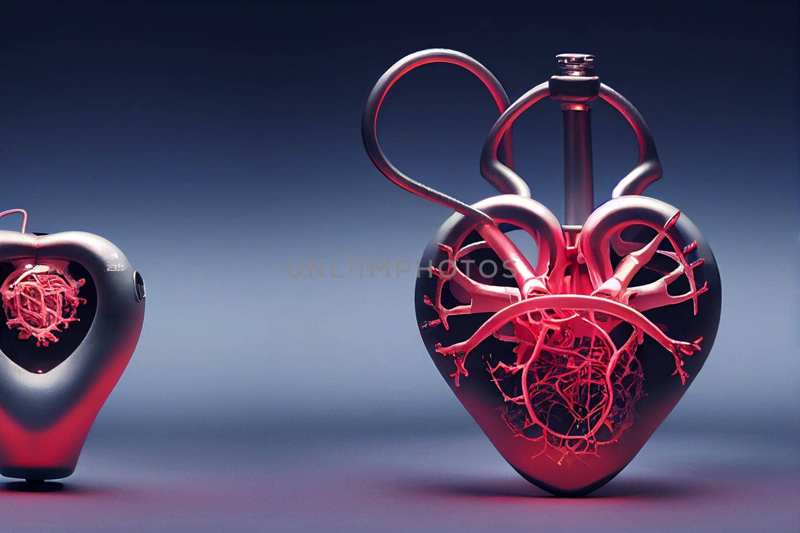 Illustration of an artificial heart. An artificial heart is a device that replaces the heart.