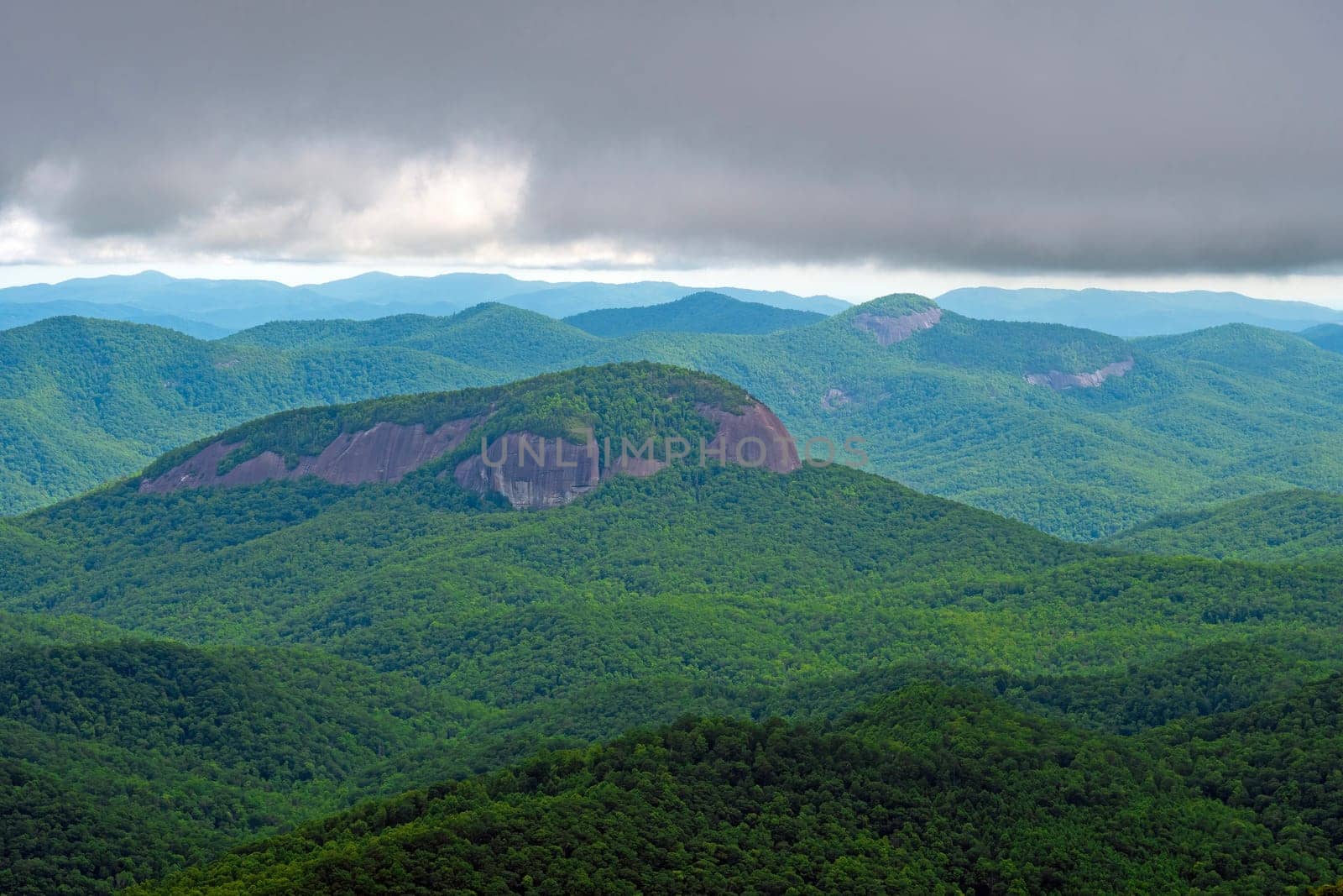 Rocky Domes Underneath an Overcast Sky Along the Blue Ridge parkway in North Carolina