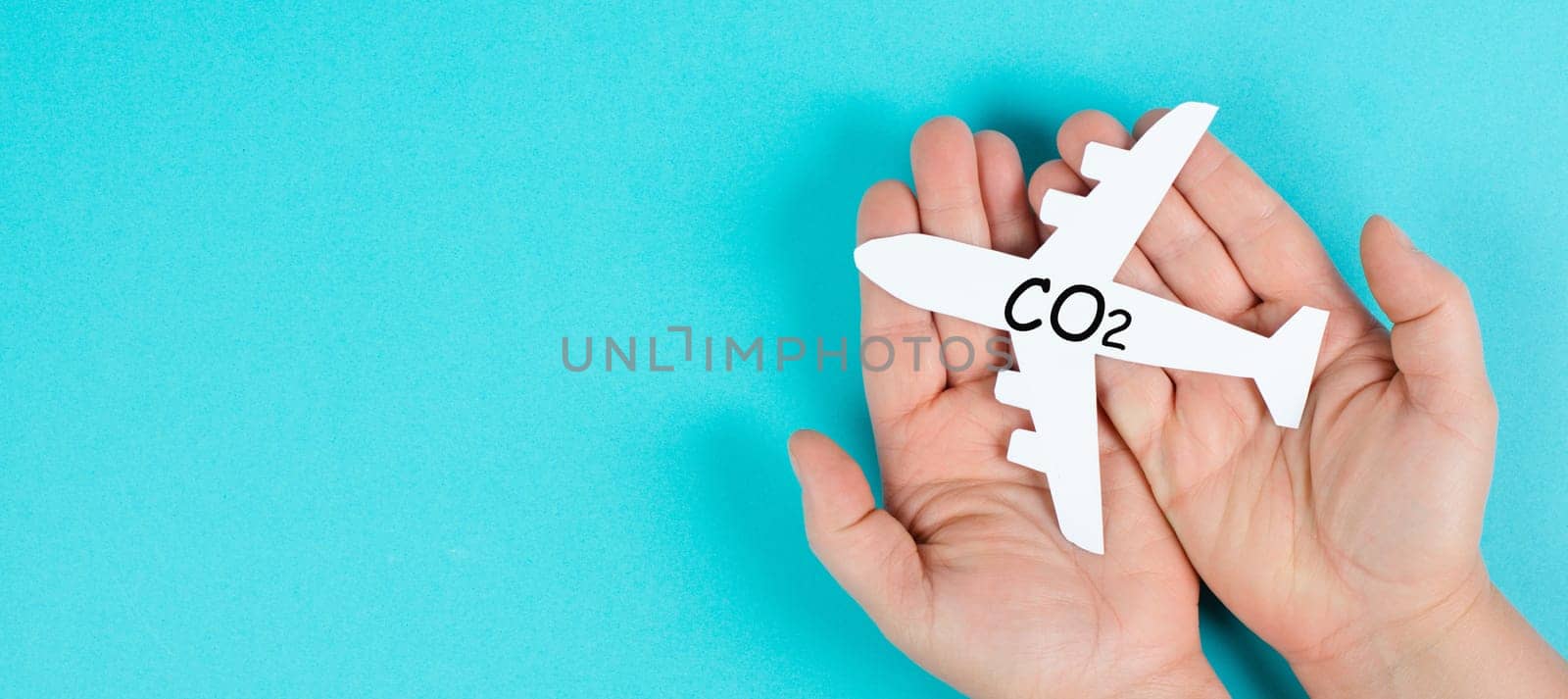 Airplane with CO 2, environment issue, carbon dioxide emmison by taking a flight, climate change and global warming