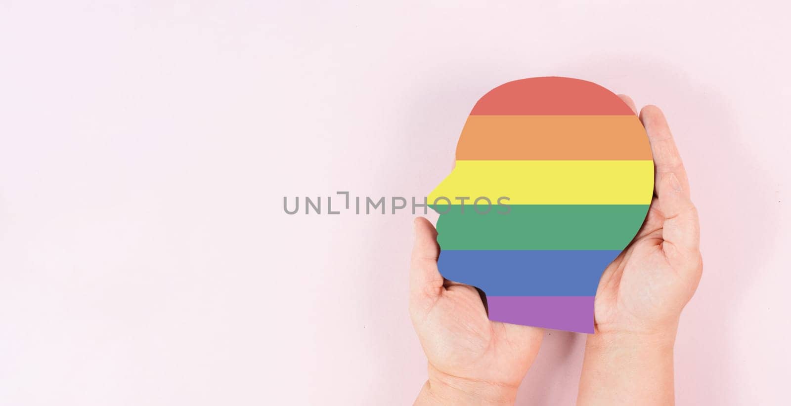 Head with rainbow colors, transgender and homesexual concept, lgtb awareness