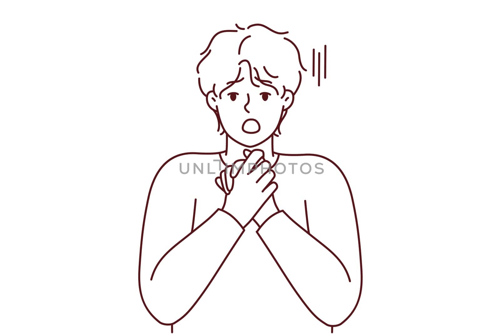 Shocked young man feel surprised and astonished with unbelievable news. Stunned male amazed by unexpected message or information. Vector illustration.