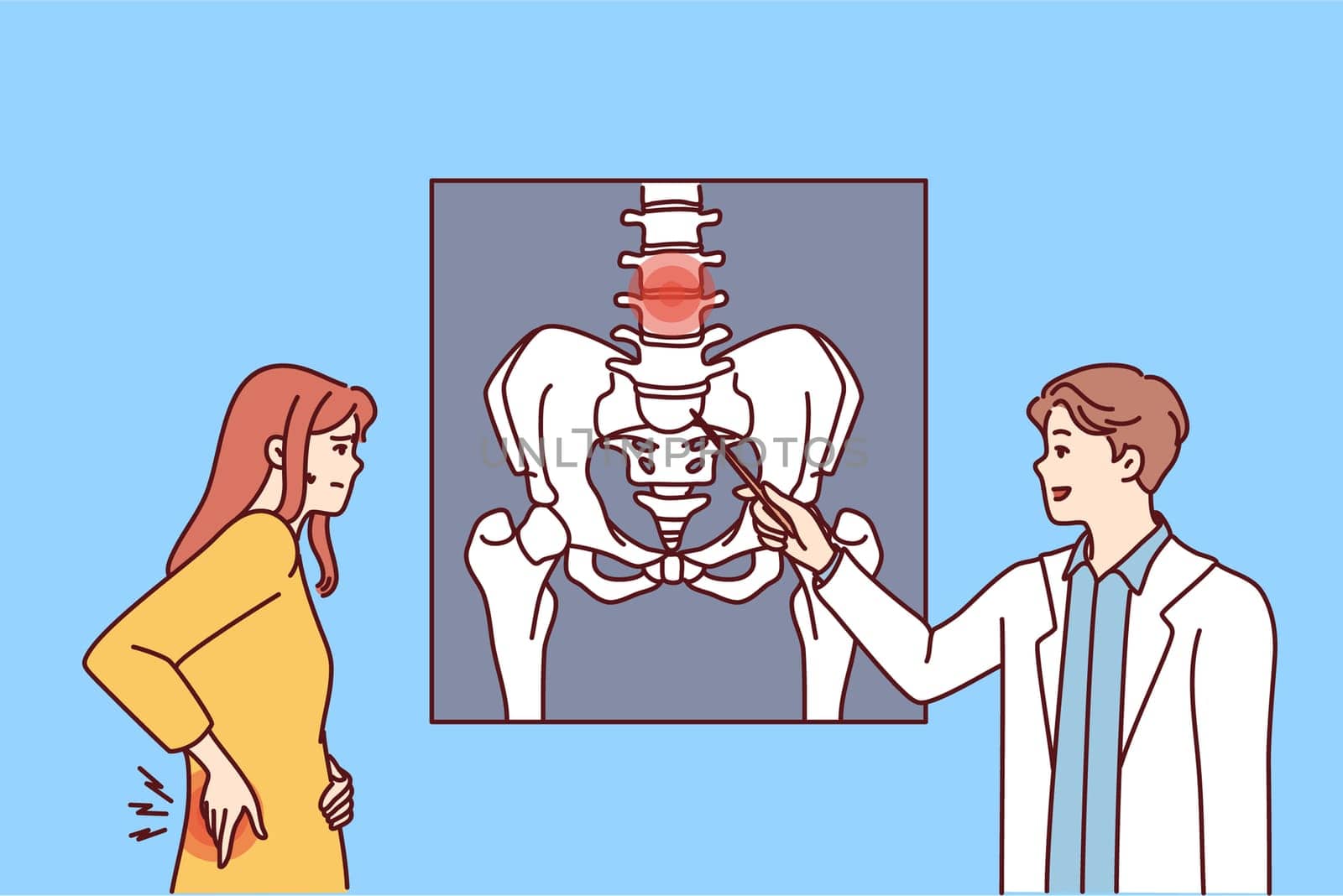 Male doctor point at body organ on image