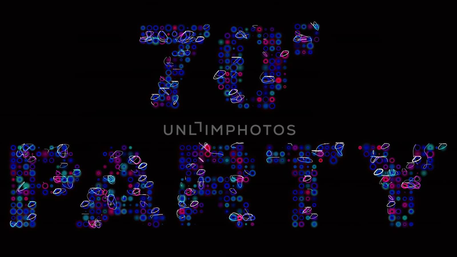 70's party led text over black,70's party led text over black
