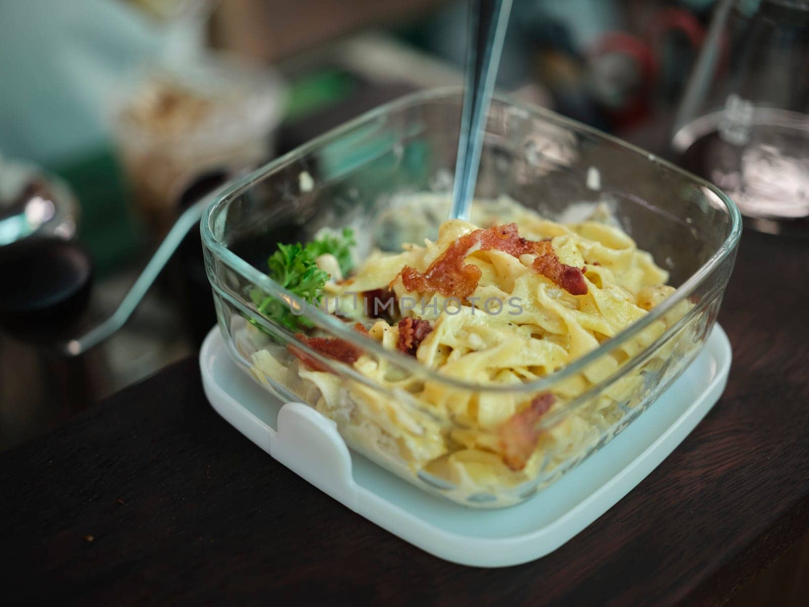 Close up view , Homemade Carbonara pasta
