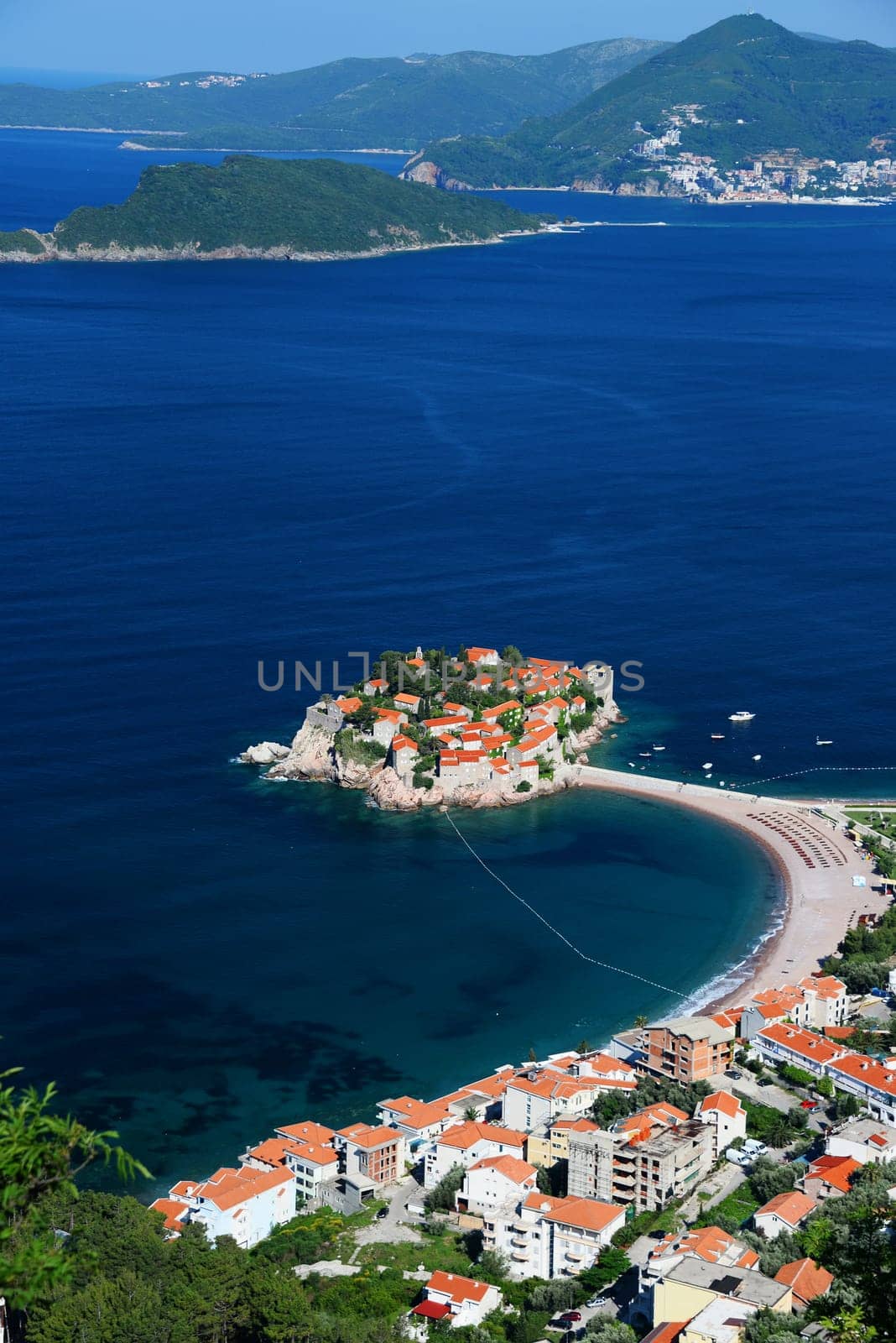Sveti Stefan island near city of Budva, Montenegro on Adriatic coast.