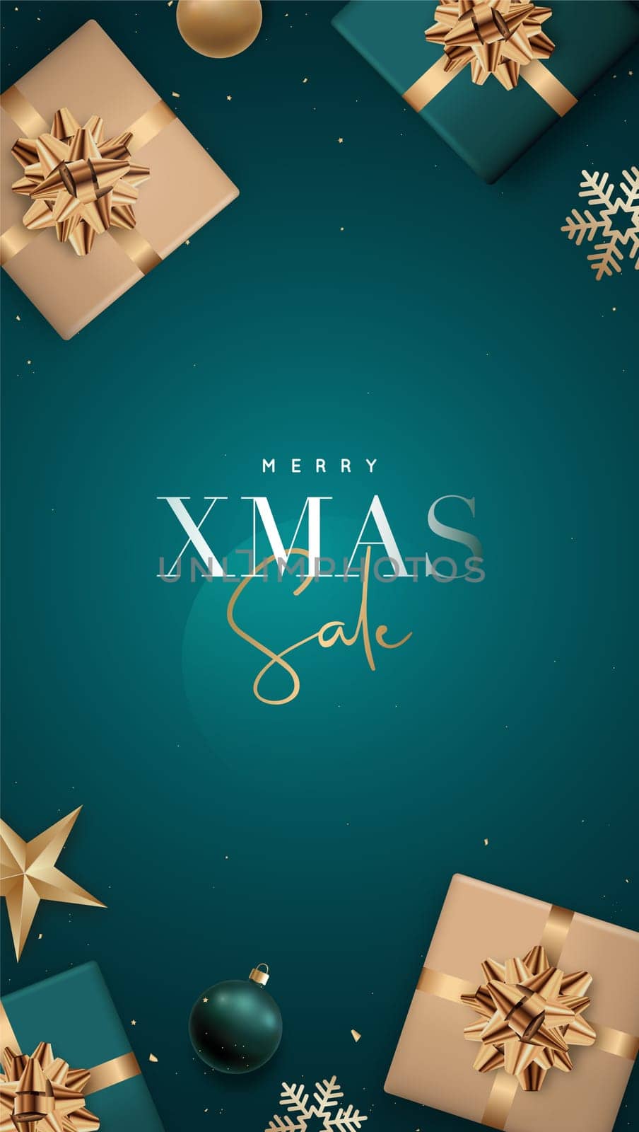 Merry Xmas Sale vertical banner. Christmas Advertising design, special season offers. Stories vector template for social media.