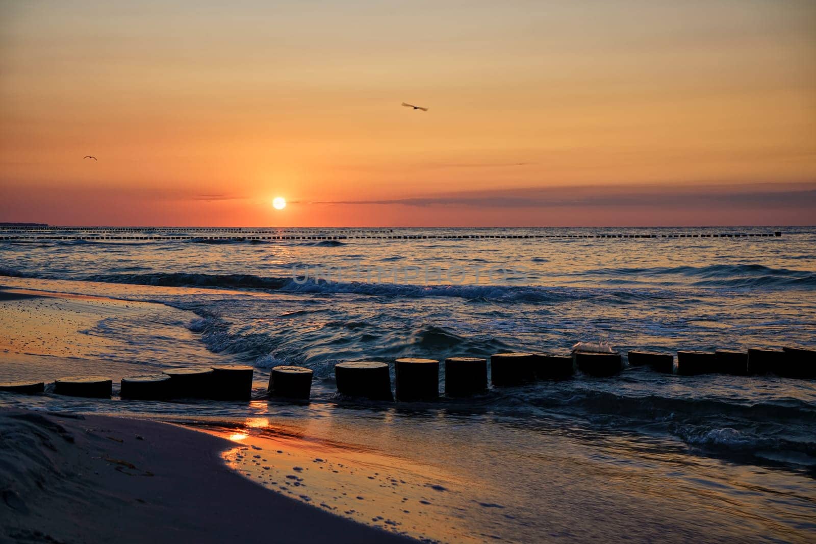 Sunset at the Baltic Sea coast near Zingst, Fischland-Darss, Mecklenburg-West Pomerania, Germany