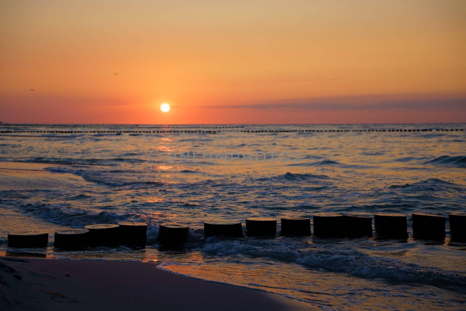 Sunset at the Baltic Sea coast near Zingst, Fischland-Darss, Mecklenburg-West Pomerania, Germany