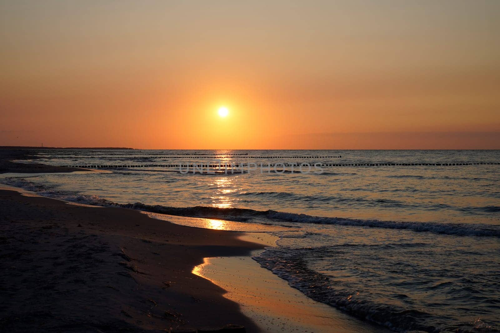 Sunset at the Baltic Sea coast near Zingst, Fischland-Darss, Mecklenburg-West Pomerania, Germany