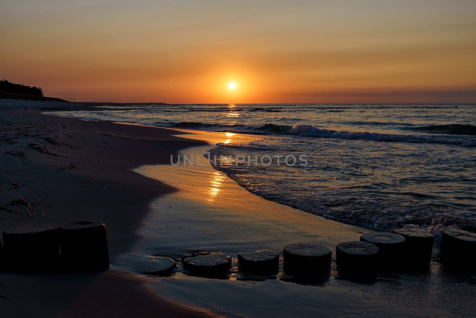 Sunset at the Baltic Sea coast near Zingst, Fischland-Darss, Mecklenburg-West Pomerania, Germany