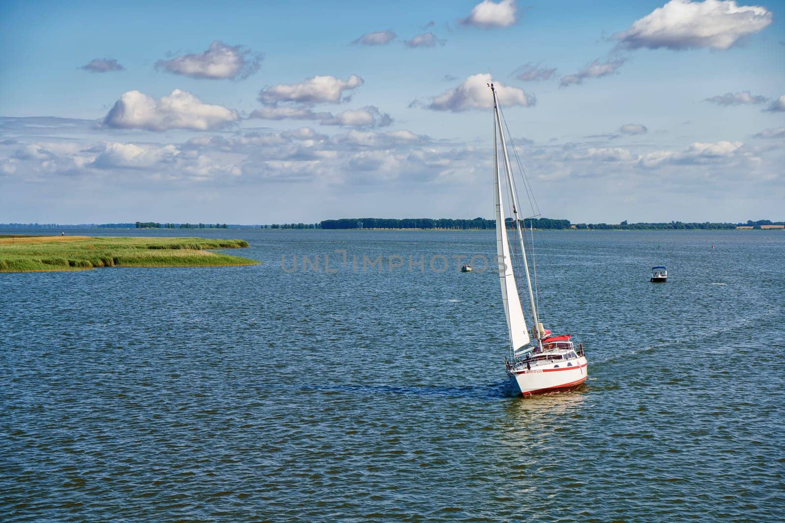 Sailing boat on the Zingster Strom, Fischland-Darß Peninsula, Mecklenburg-West Pomerania, Germany