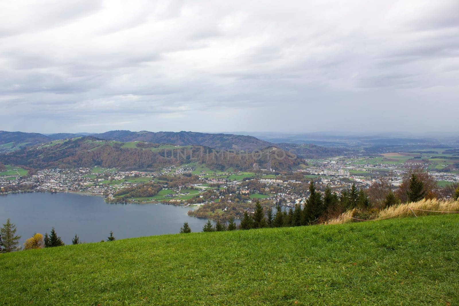 Lake Traunsee seen from Gmundnerberg, Salzkammergut, Upper Austria, Austria