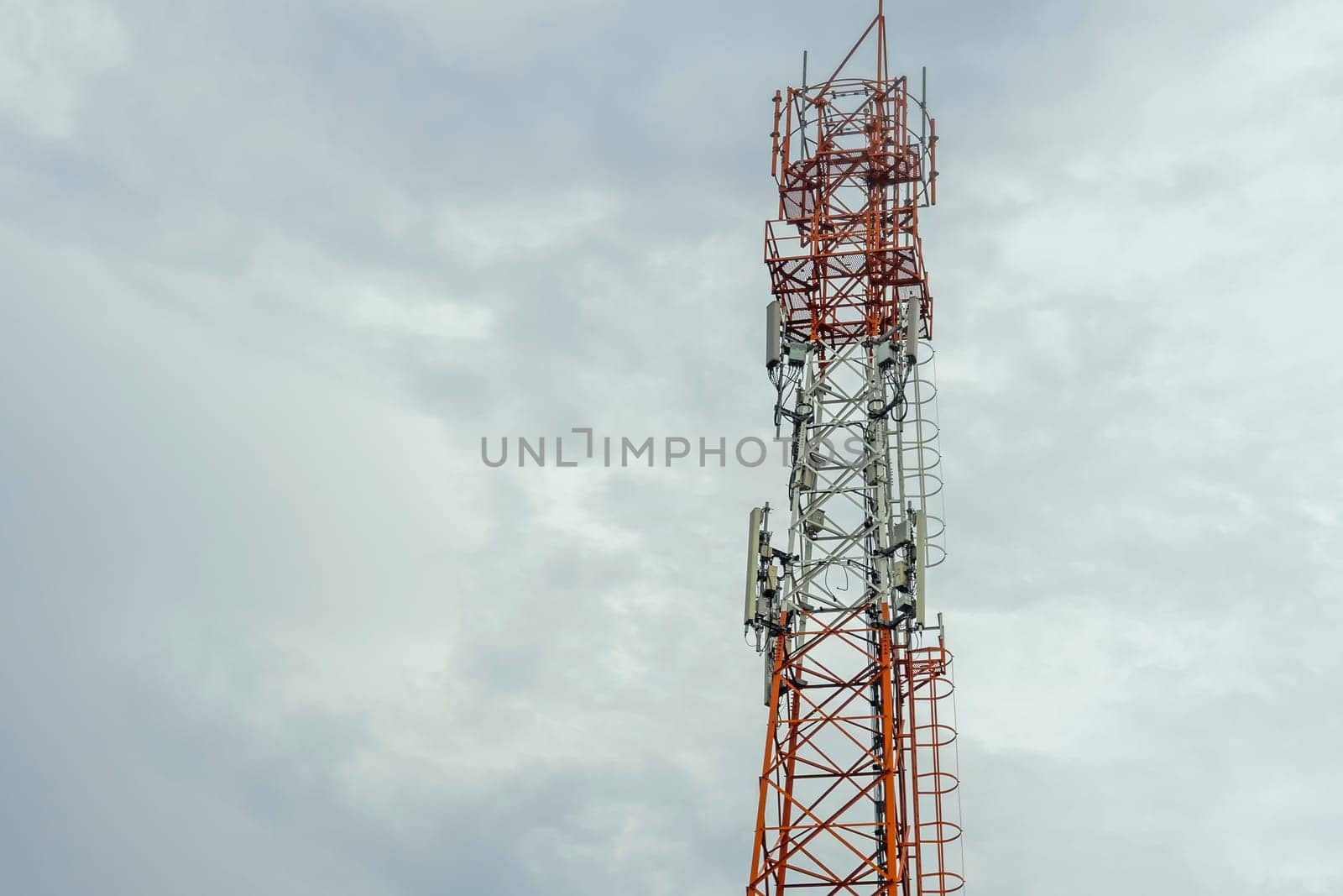Communication tower transmission  signal with blue sky
