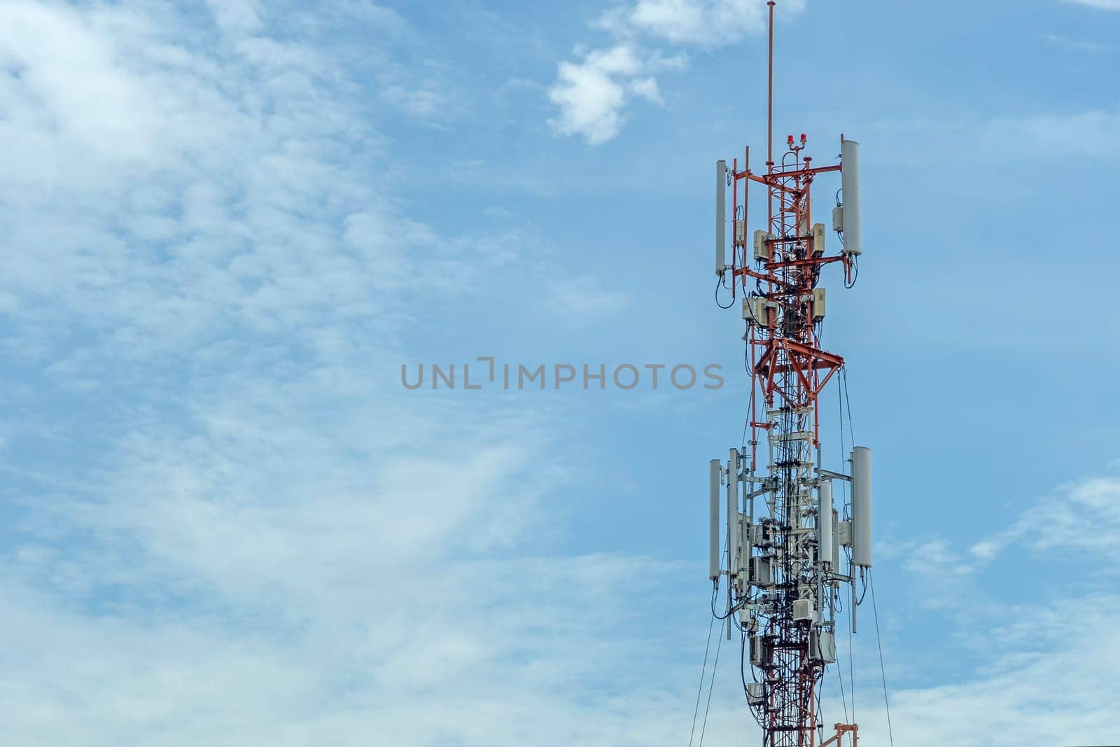 Communication tower transmission  signal with blue sky