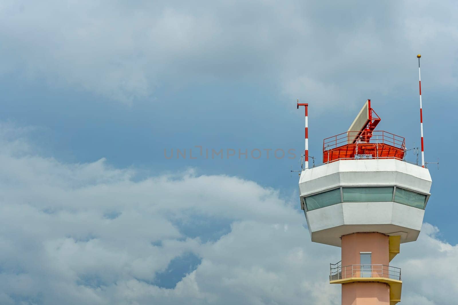 The airport control tower has a red star on top.