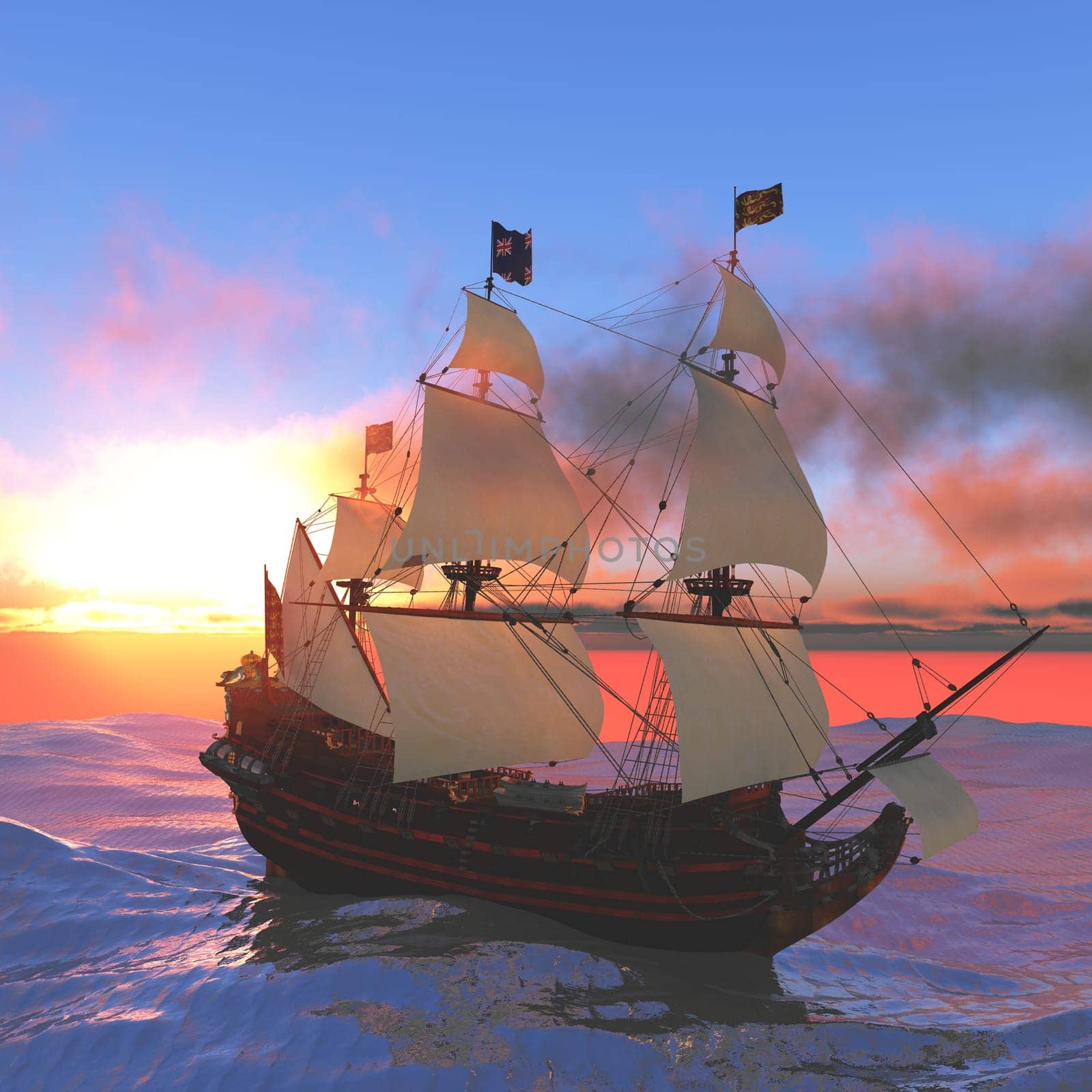 A frigate is a three masted warship that carries many guns in the 17th and 18th centuries.