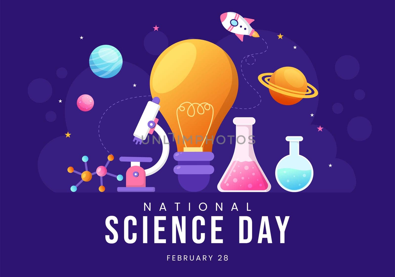 National Science Day February 28 Related to Chemical Liquid, Scientific, Medical and Research in Flat Cartoon Hand Drawn Templates Illustration