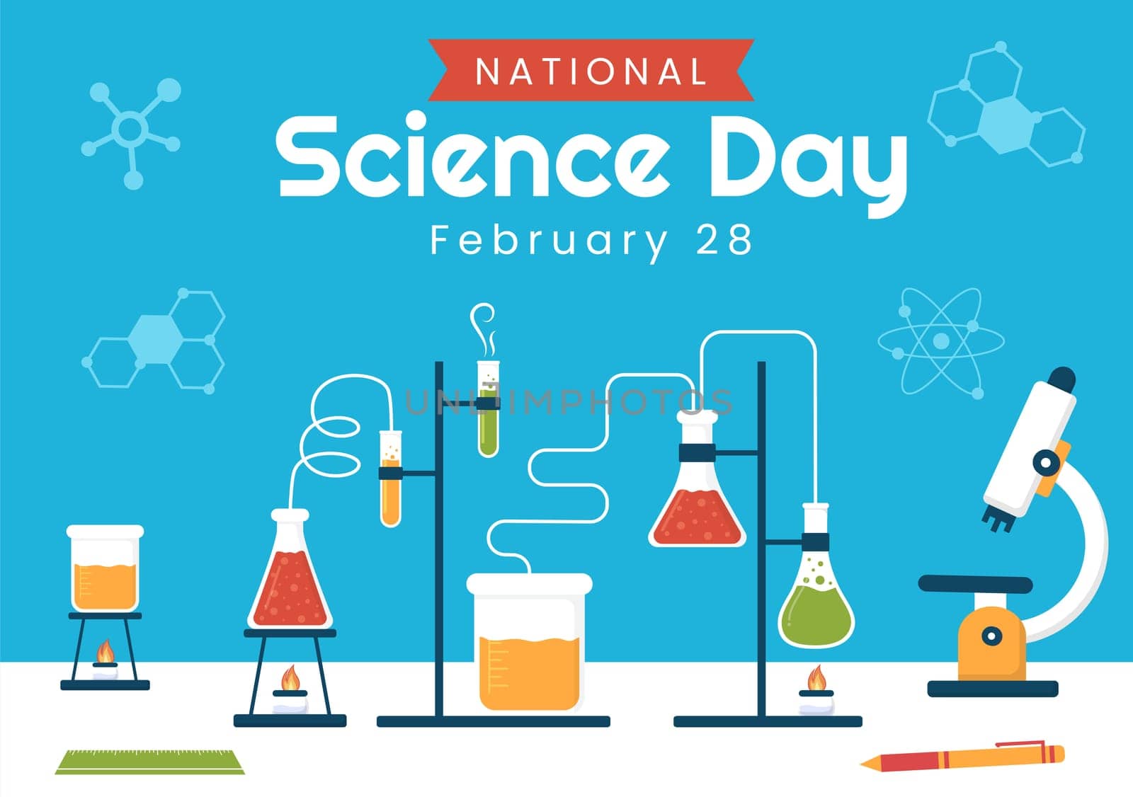 National Science Day February 28 Related to Chemical Liquid, Scientific, Medical and Research in Flat Cartoon Hand Drawn Templates Illustration