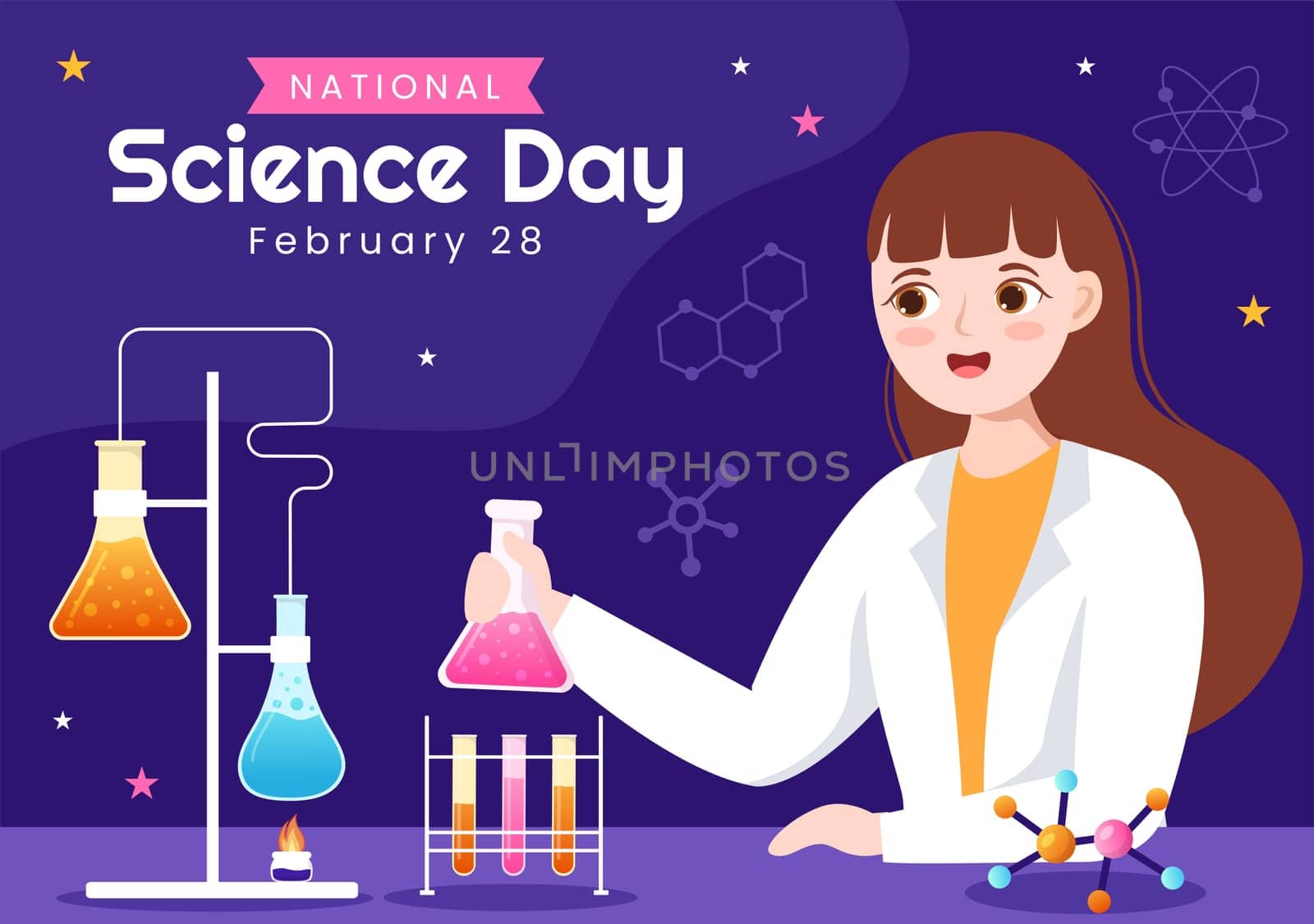 National Science Day February 28 Related to Chemical Liquid, Scientific, Medical and Research in Flat Cartoon Hand Drawn Templates Illustration