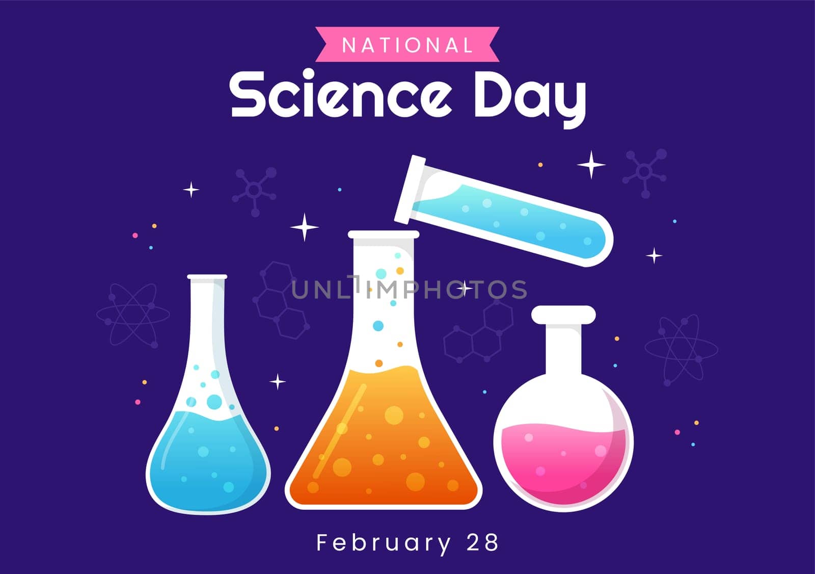 National Science Day February 28 Related to Chemical Liquid, Scientific, Medical and Research in Flat Cartoon Hand Drawn Templates Illustration