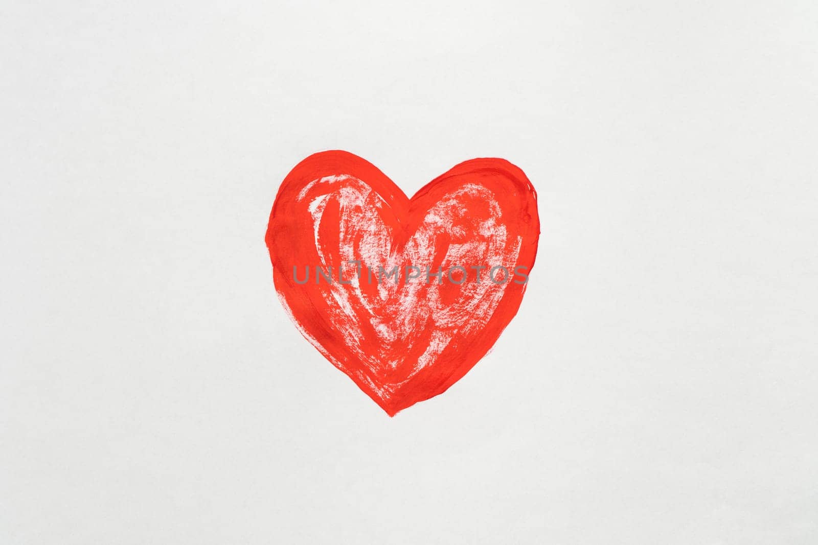 Small red shaded line heart art on white background. Donation and charity, open hearts of volunteer day. Cute love letter, message for beloved on saint valentines day. Healthcare. Copy space, top view