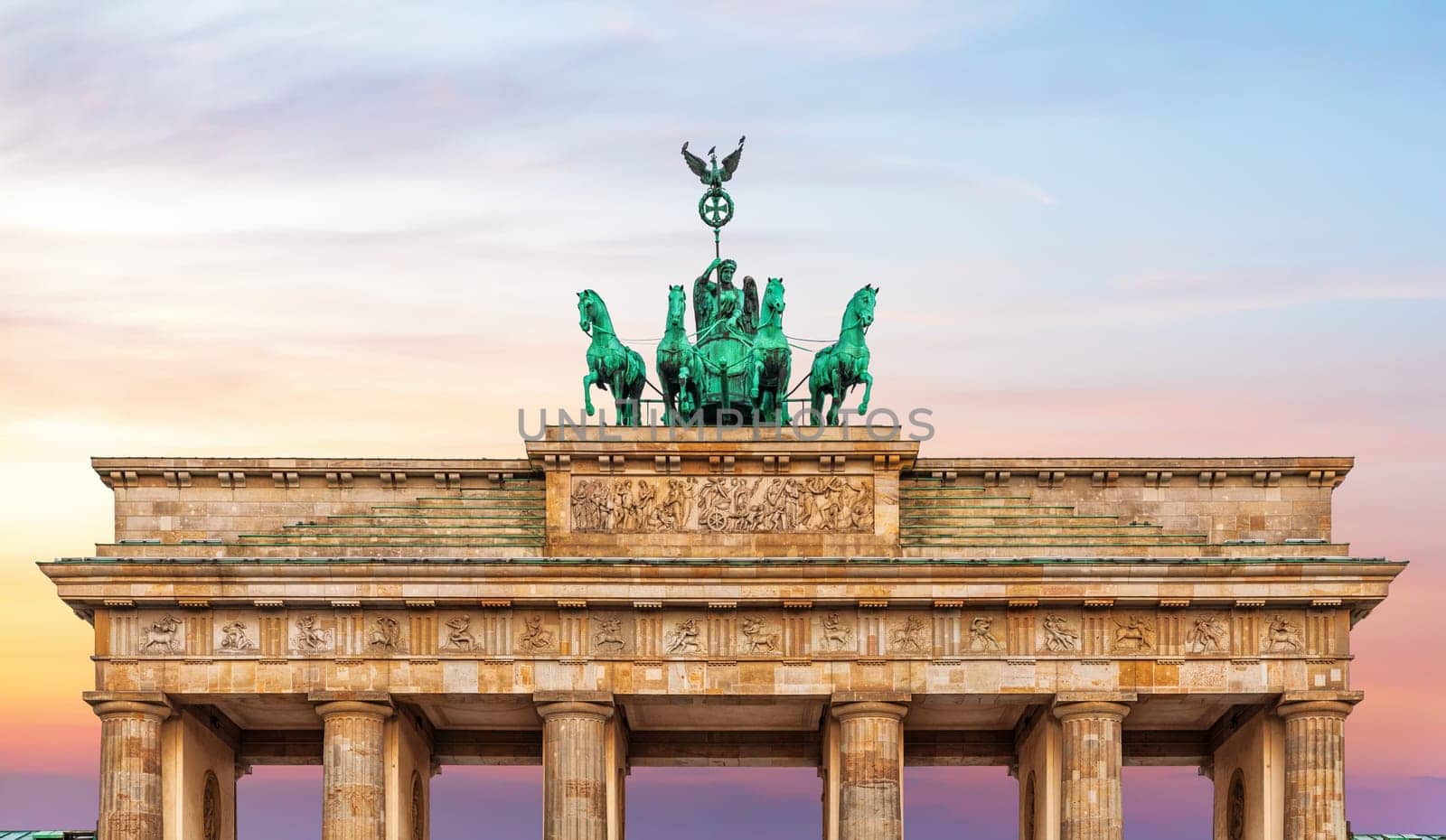 Brandenburg Gate or Brandenburger Tor at sunrise, Berlin, Germany.