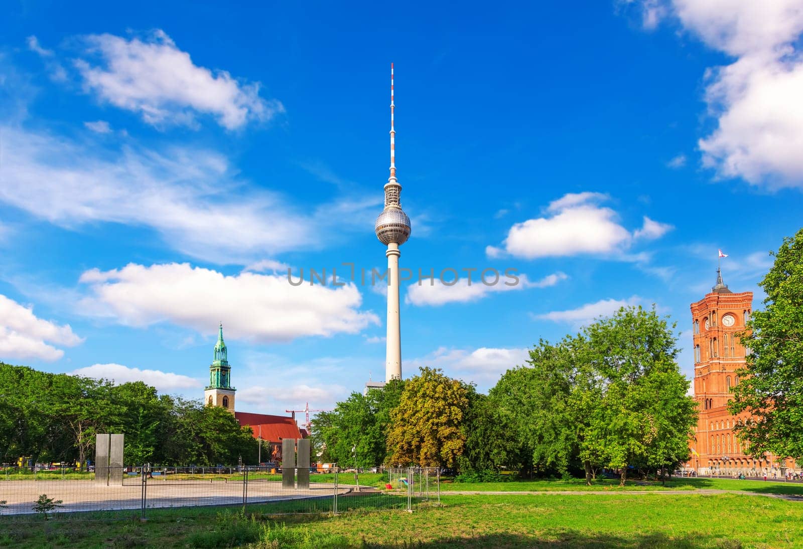 TV Tower and St Mary's Church not far from the Red City Hall, Berlin, Germany.