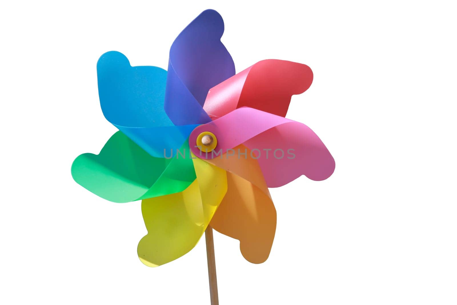A plastic windmill with a wooden handle. Not a children's toy.