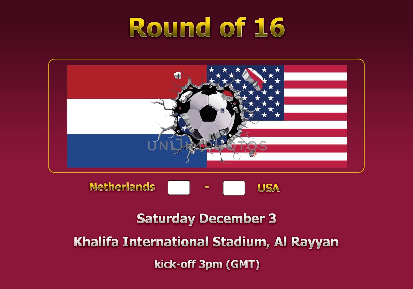 Concept 3d illustration round of 16 teams of World Cup Qatar 2022 championship.