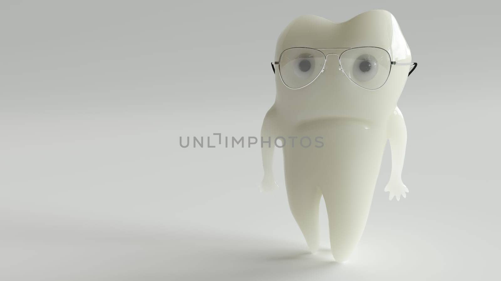 A healthy adult molar with a pair of glasses -- 3d rendering