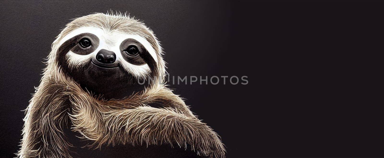 Sloth portrait in studio setting, jungle animal face, illustration