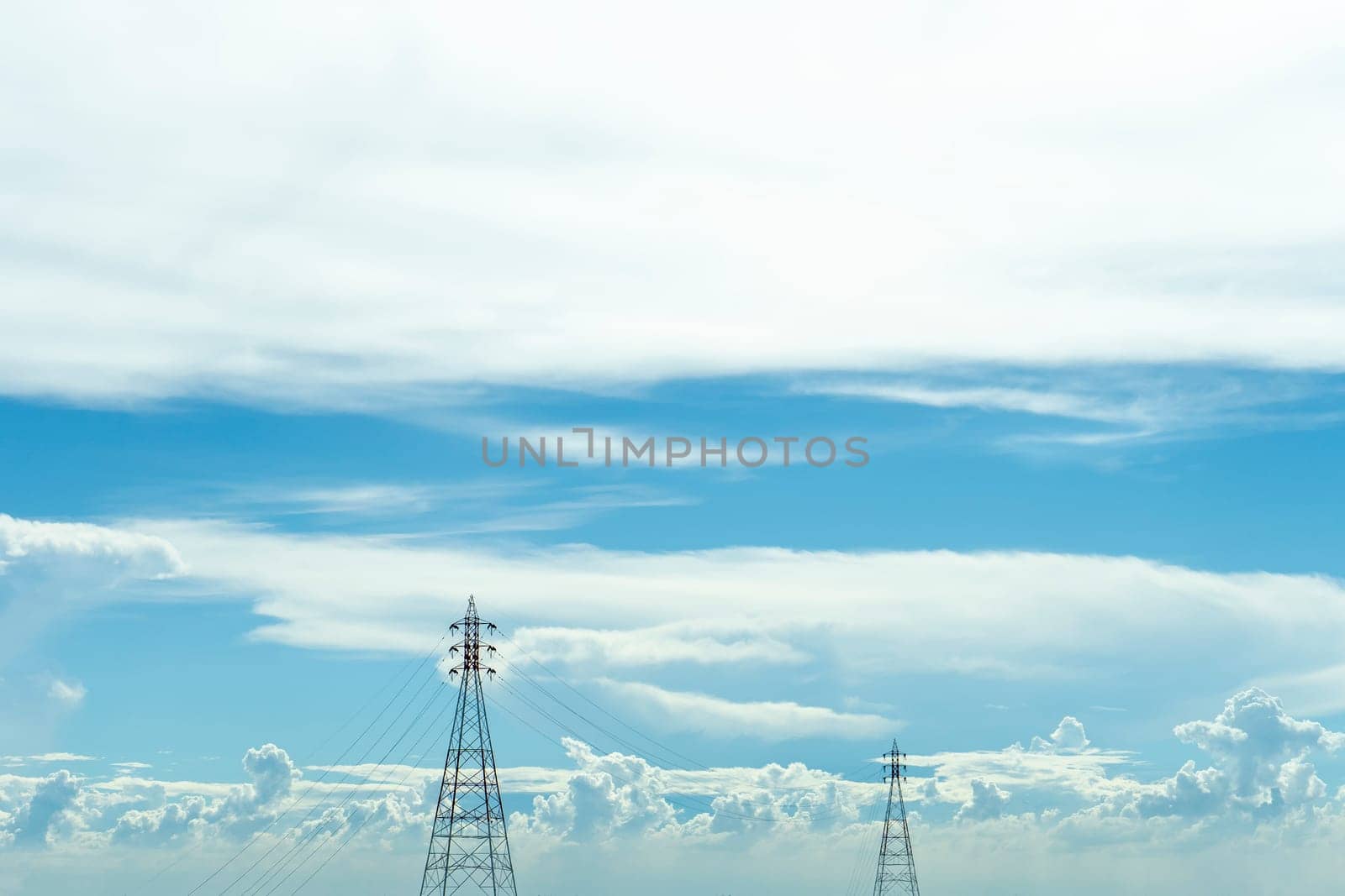 Mobile phone communication tower transmission blue sky background
