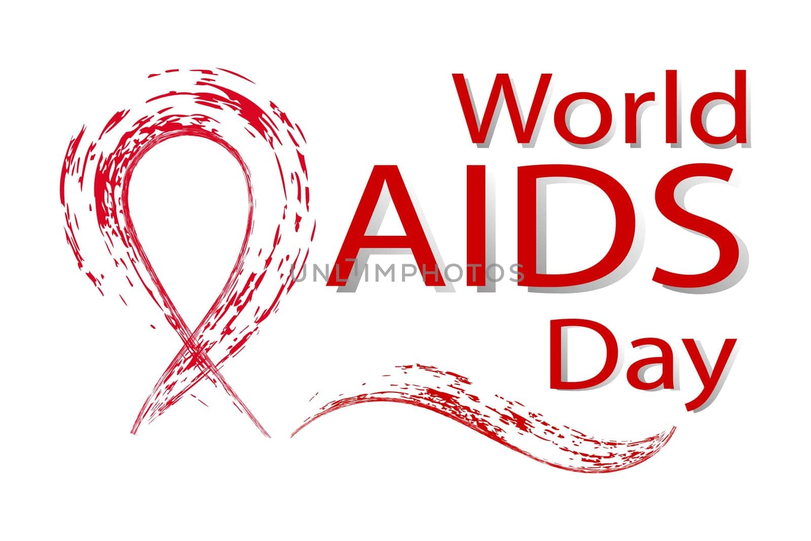 Red ribbon and inscription world AIDS day in grunge style on a white background. Vector image.