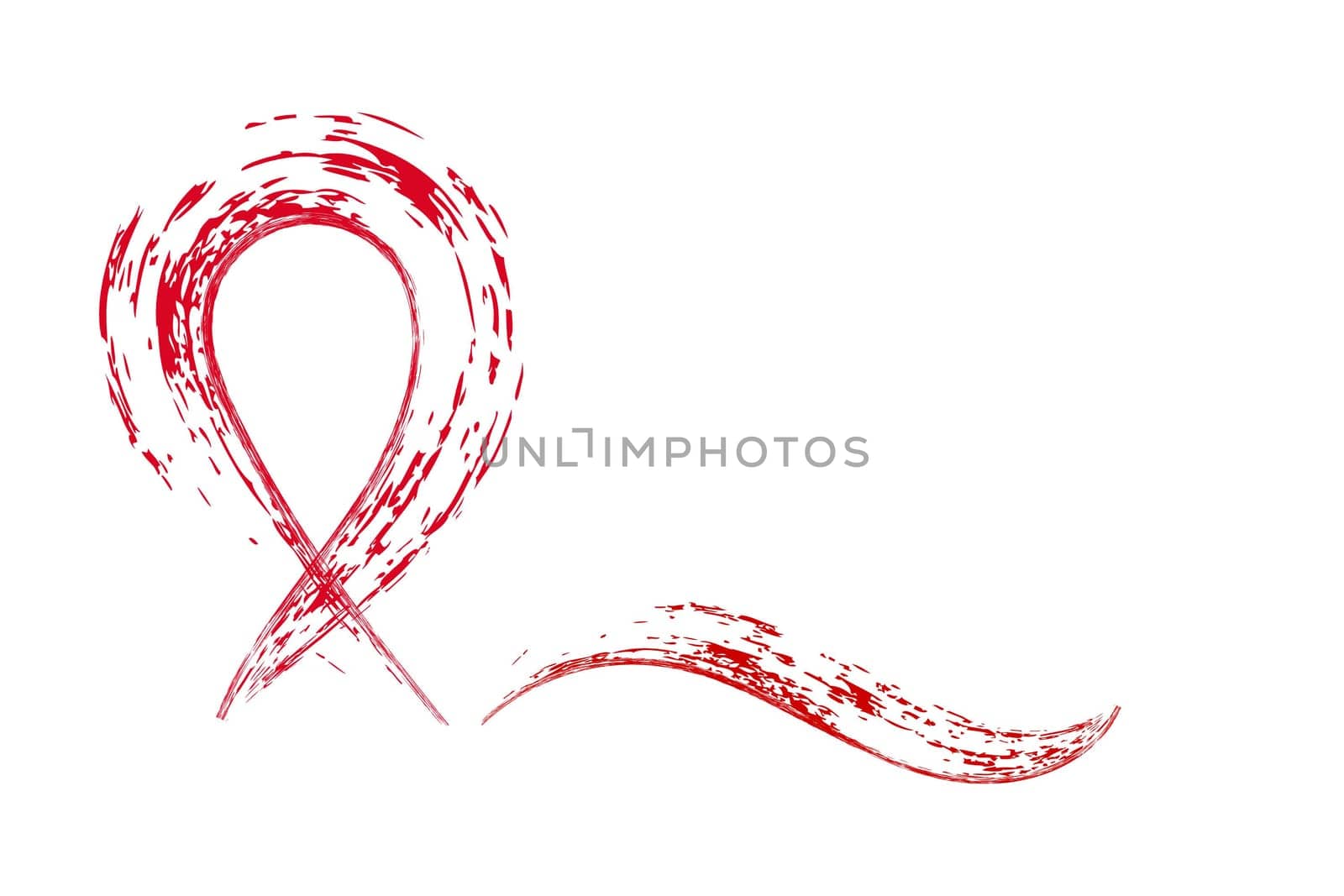 Red ribbon in grunge style on a white background. Symbol of International AIDS Day. Vector image.