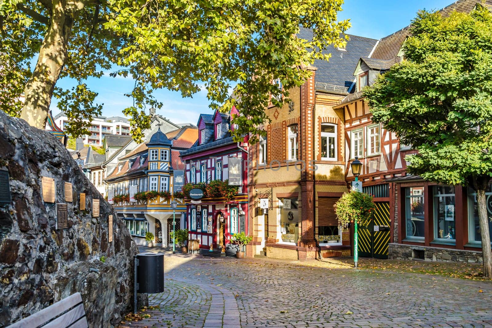 Idyllic Streets and Buildings in small Town Idstein in Hesse, Germany.
