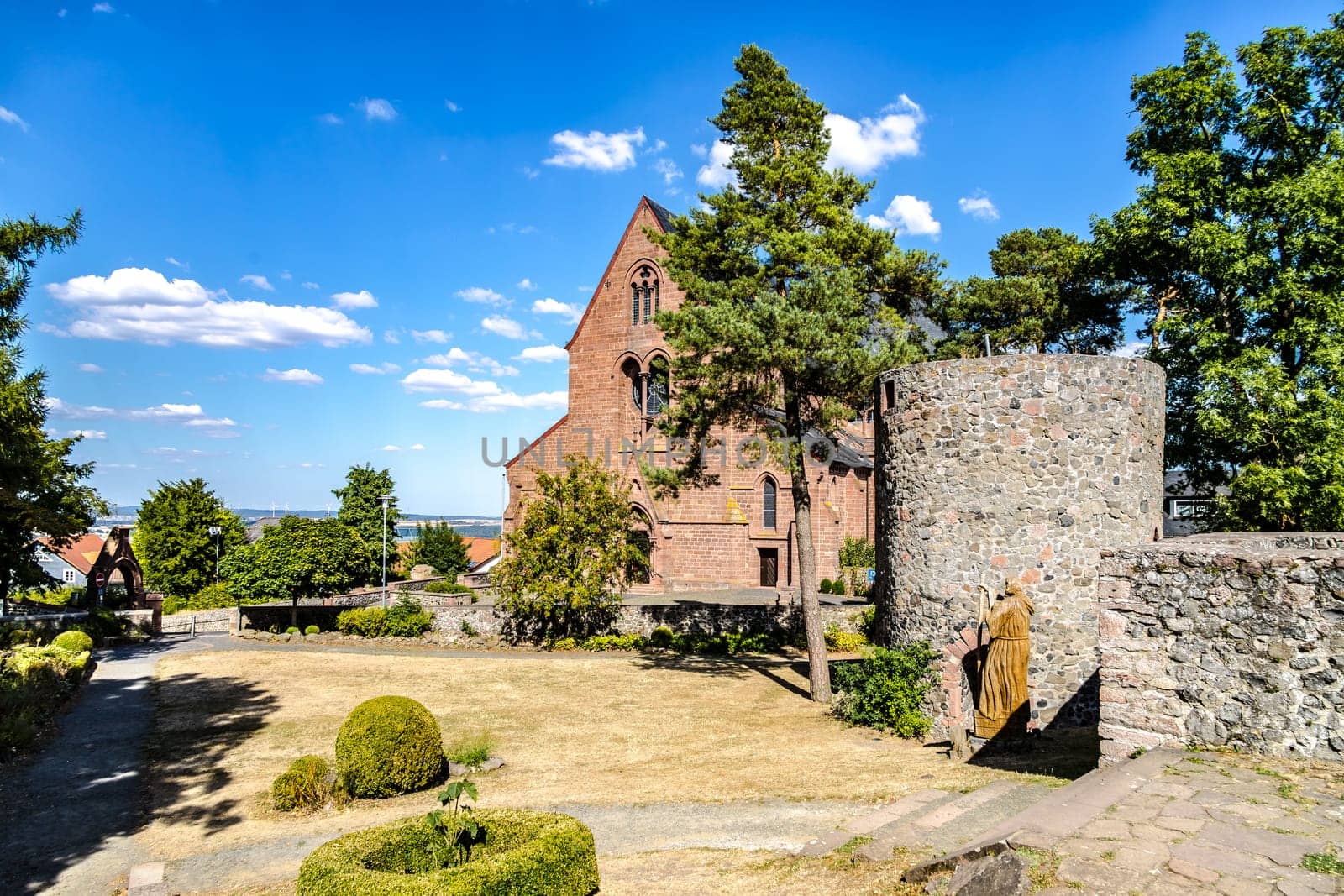 Castle Amoenburg with view to the Sanct Johannes Church in Hesse