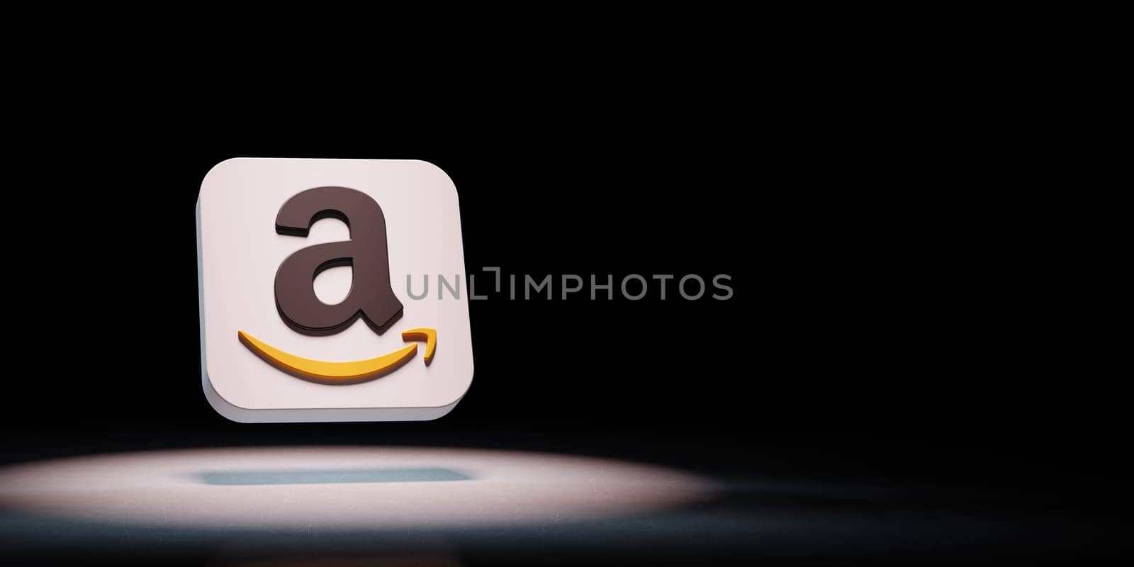 Amazon App Icon 3D Symbol Shape Spotlighted on Black Background with Copy Space 3D Illustration