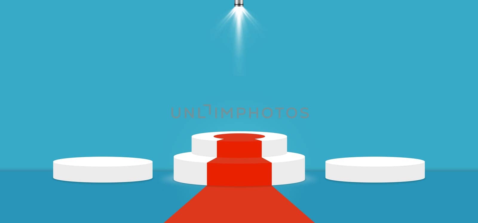 Blue Atoll color abstract with stage podium and lighting display platform, modern studio, wall scene fashion, stage podium scene with for Award Ceremony and colorful presentation simple art spotlight summer banner. 3D rendering.