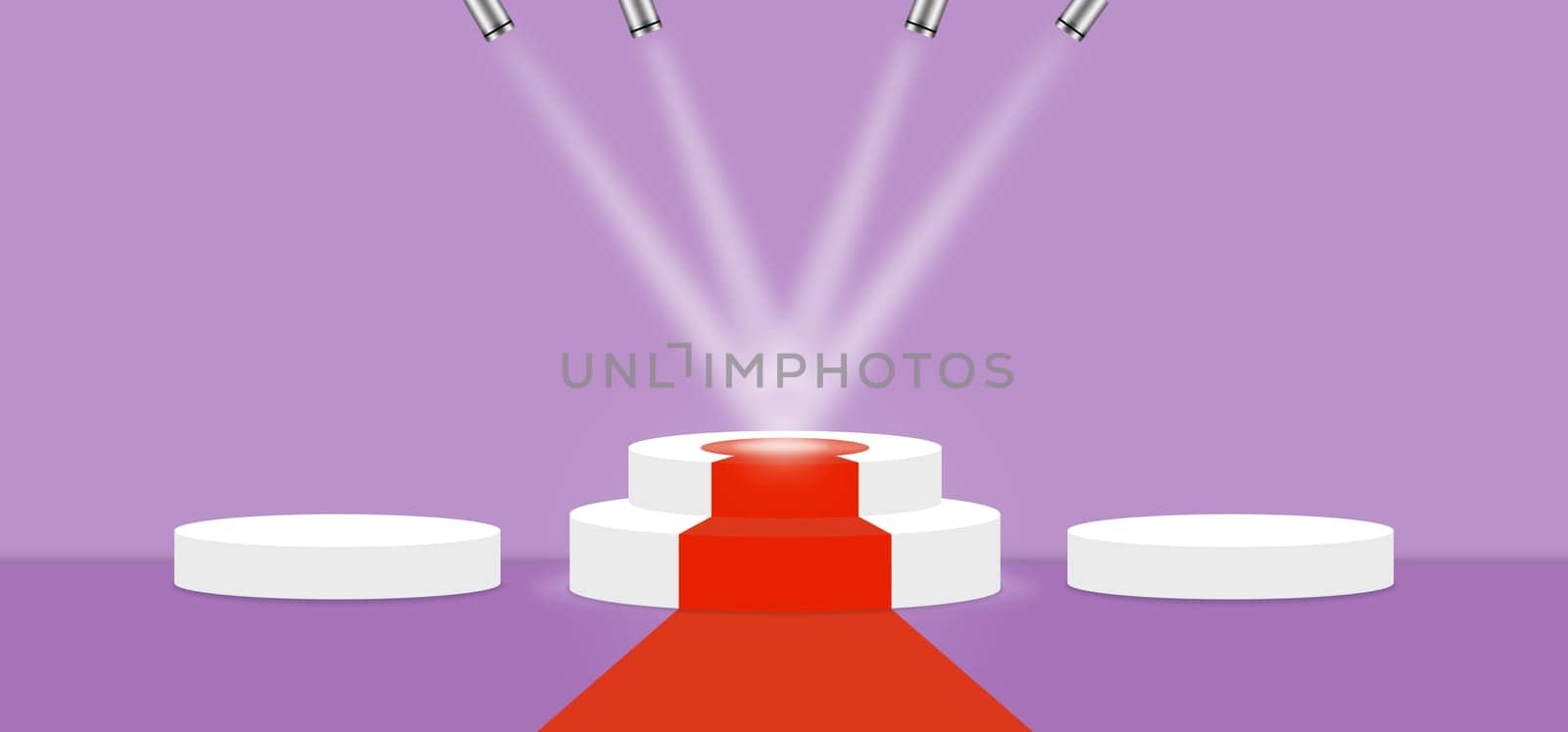 Purple Rose color abstract with stage podium and lighting display platform, modern studio, wall scene fashion, stage podium scene with for Award Ceremony and colorful presentation simple art spotlight summer banner. 3D rendering.