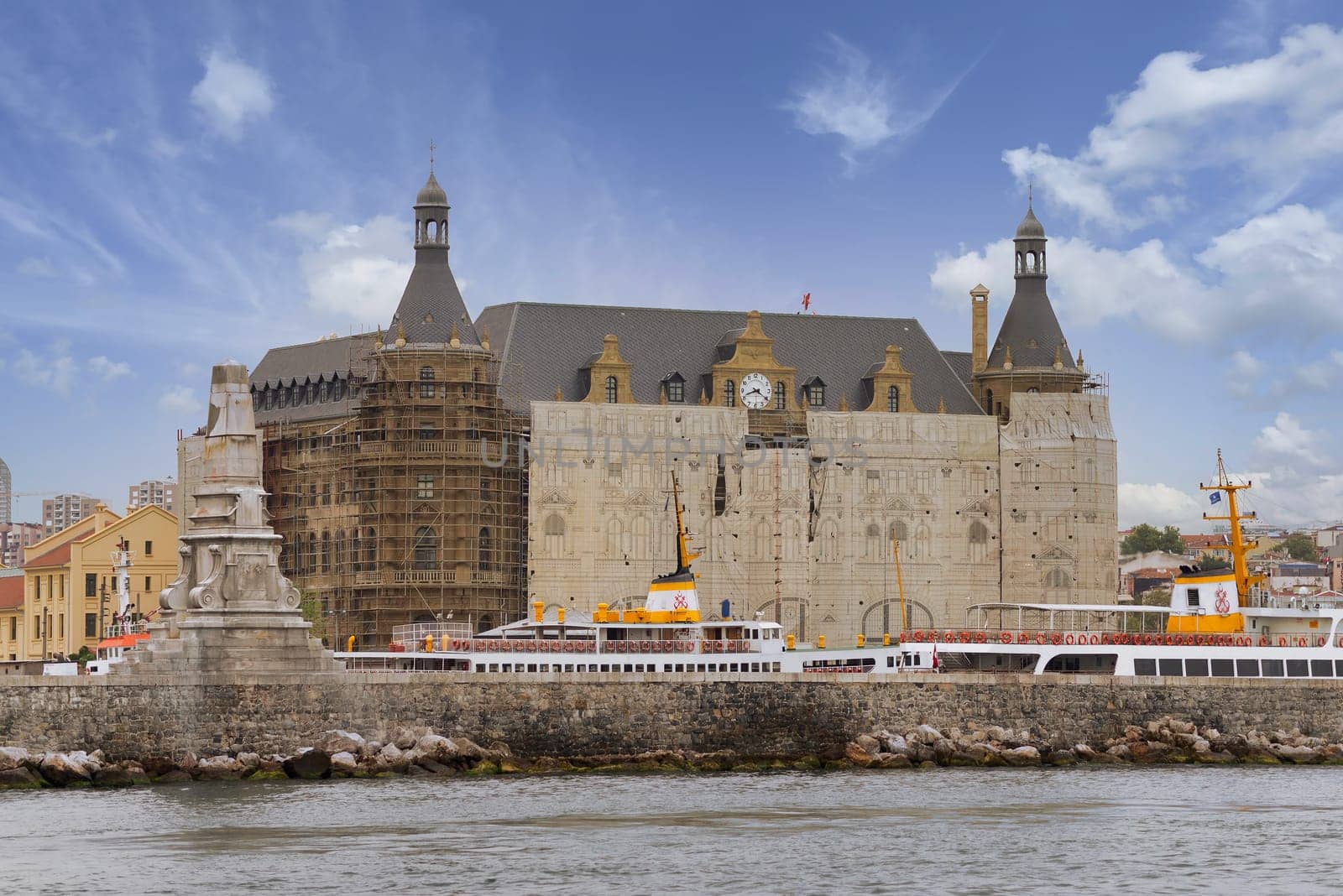 Bosphorus, Haydarpasha Railway Terminal, south of the Port of Haydarpasha, Kadikoy, built in 1909 and closed in 2013 due to the rehabilitation of the Marmaray line, Istanbul, Turkey