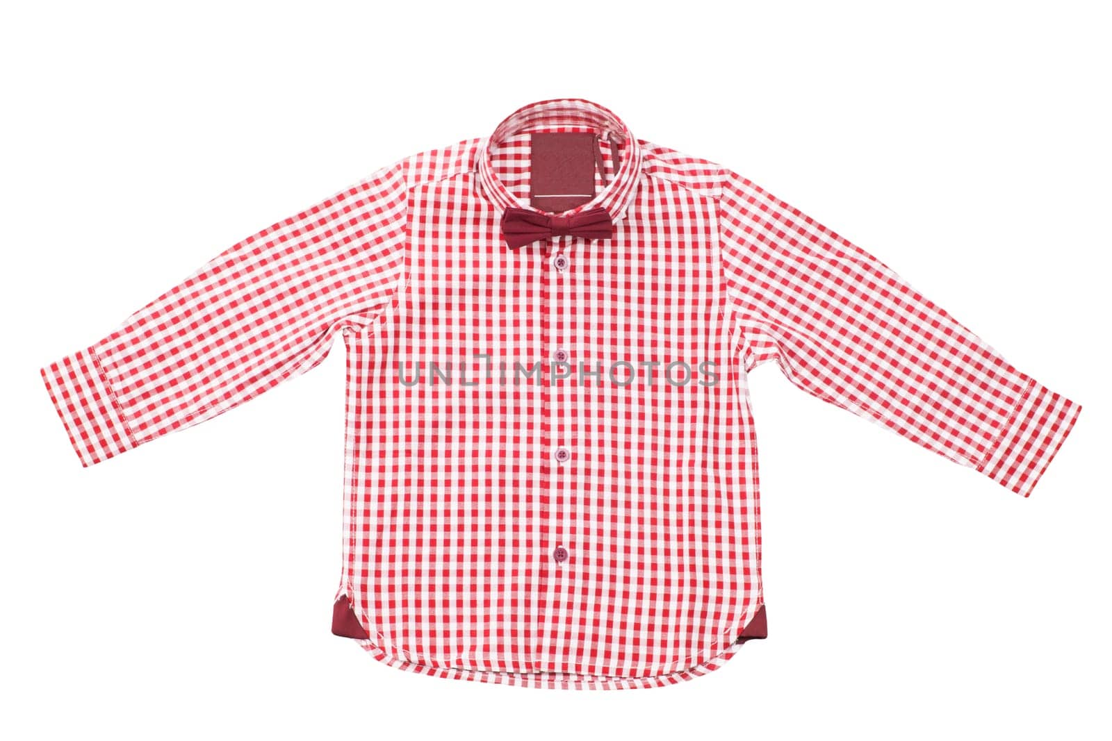 Checked shirts. Close-up of a red and white tartan or plaid shirt for mens isolated on a white background. Clipping path. Summer fashion of mans clothes.