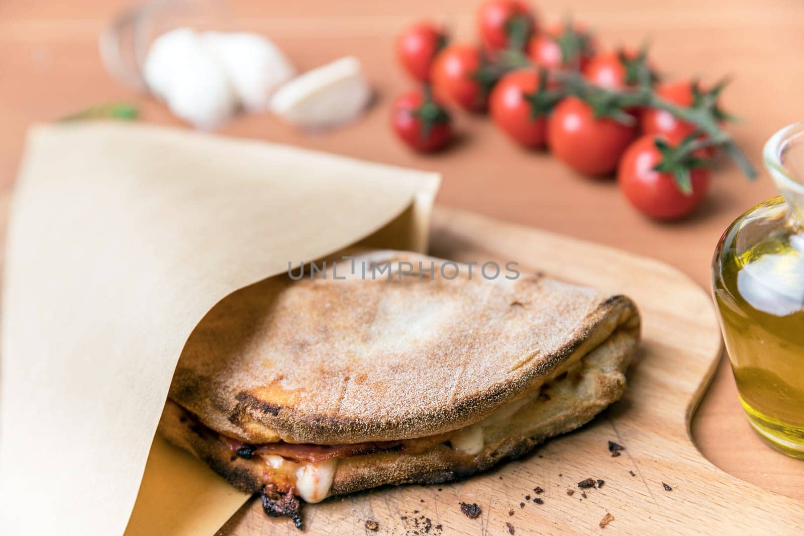 Pinsa romana and scrocchiarella gourmet italian cuisine. Traditional dish in italy.