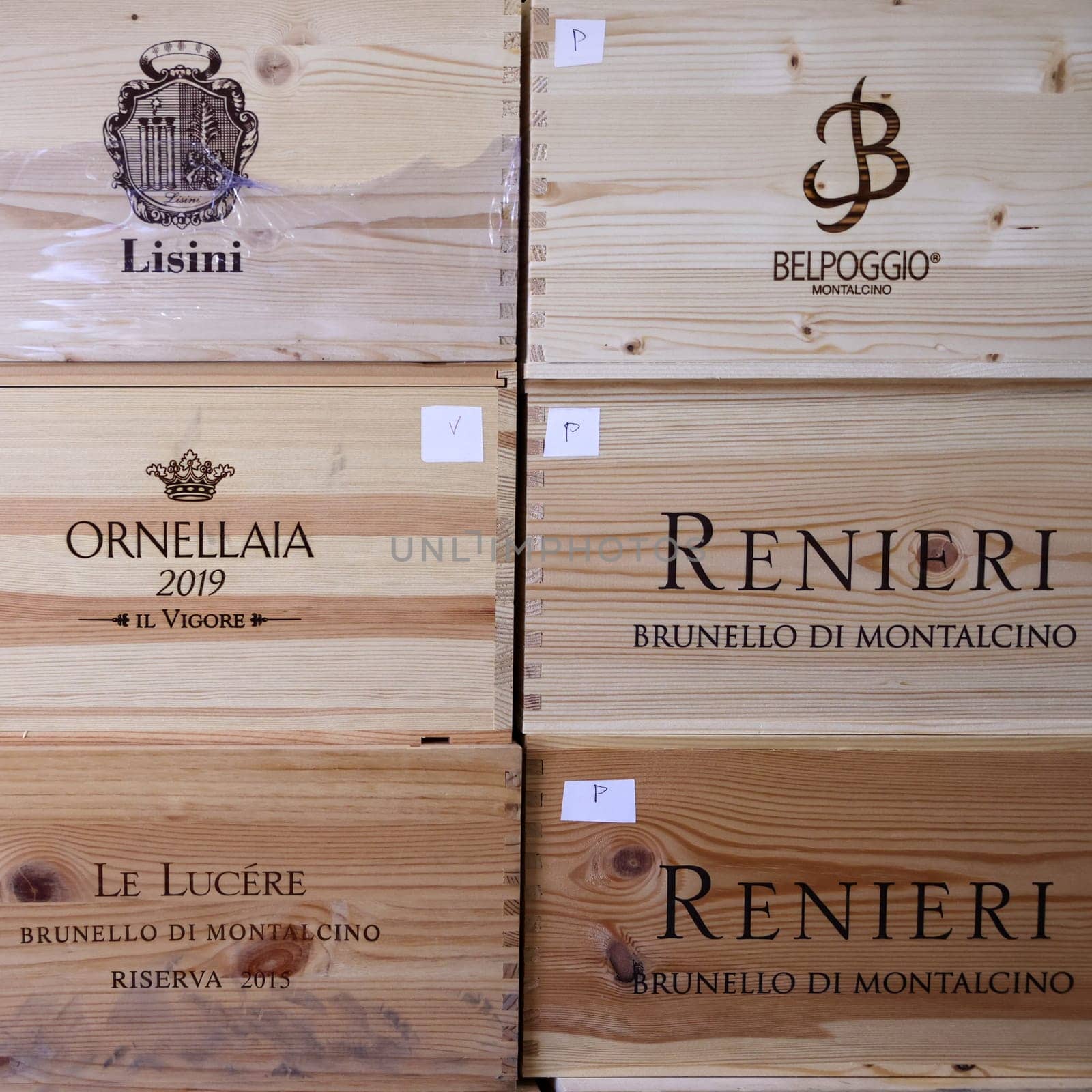 Montalcino, Italy - September 12, 2022: Interior of a wine shop in Montalcino ,Tuscany, Italy. Montalcino is famous for its Brunello di Montalcino wine.