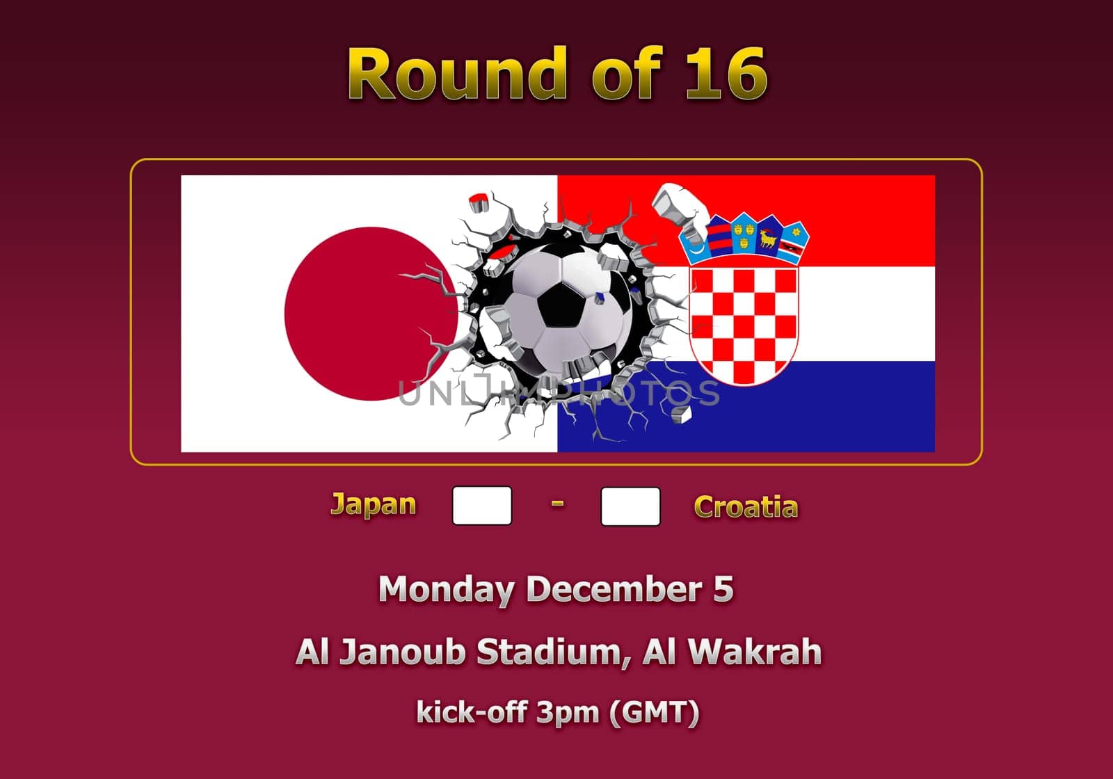 Concept 3d illustration round of 16 teams of World Cup Qatar 2022 championship.