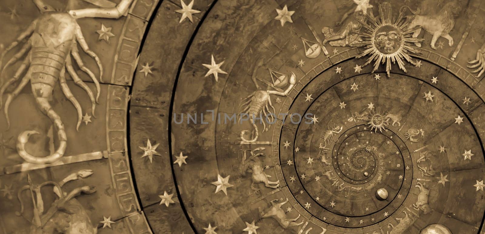 Abstract old conceptual background on mysticism, astrology, fantasy - black