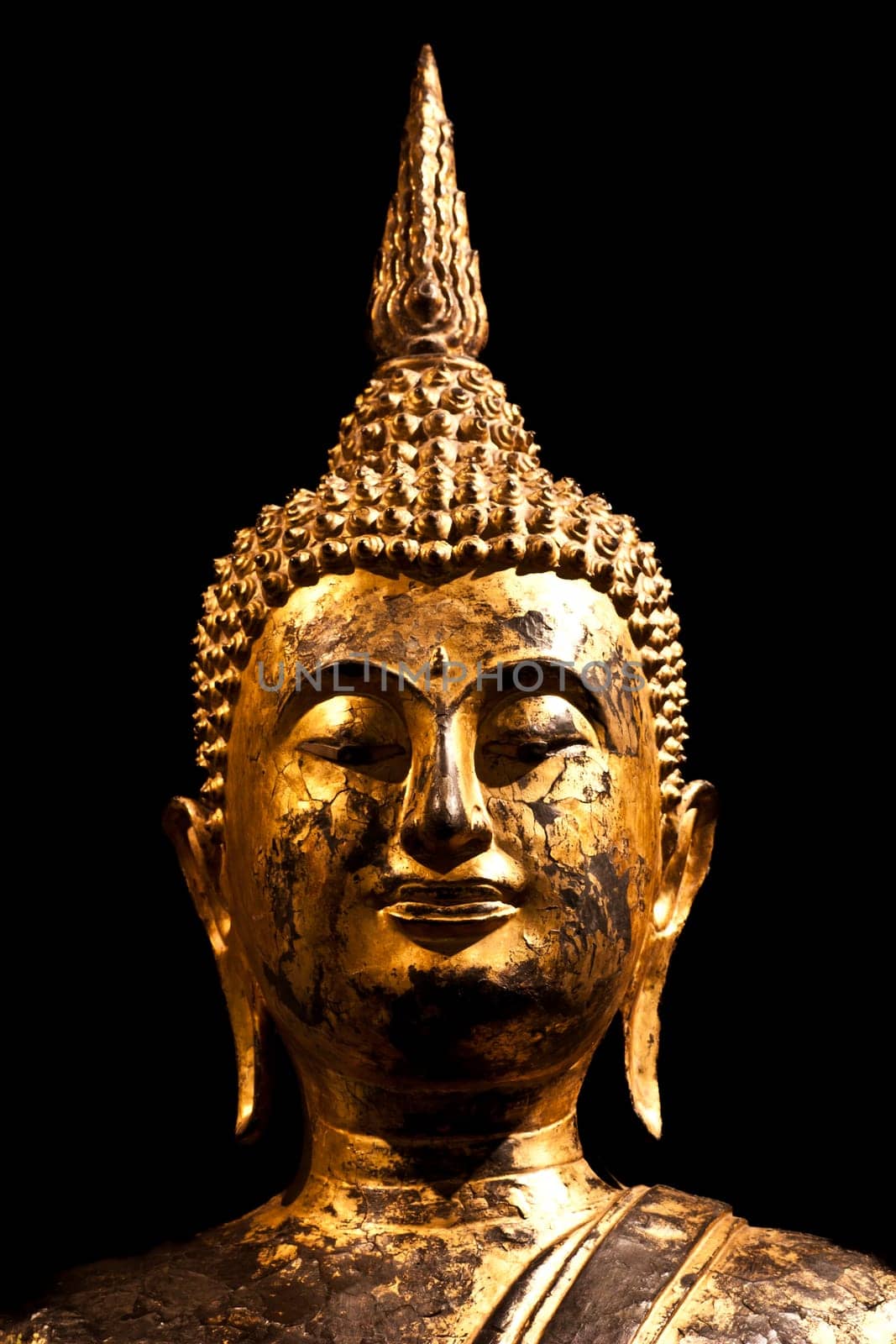 Turin, Italy - Circa August 2021: detail of Sitting Bodhisattva in meditation, 2nd century A.C.