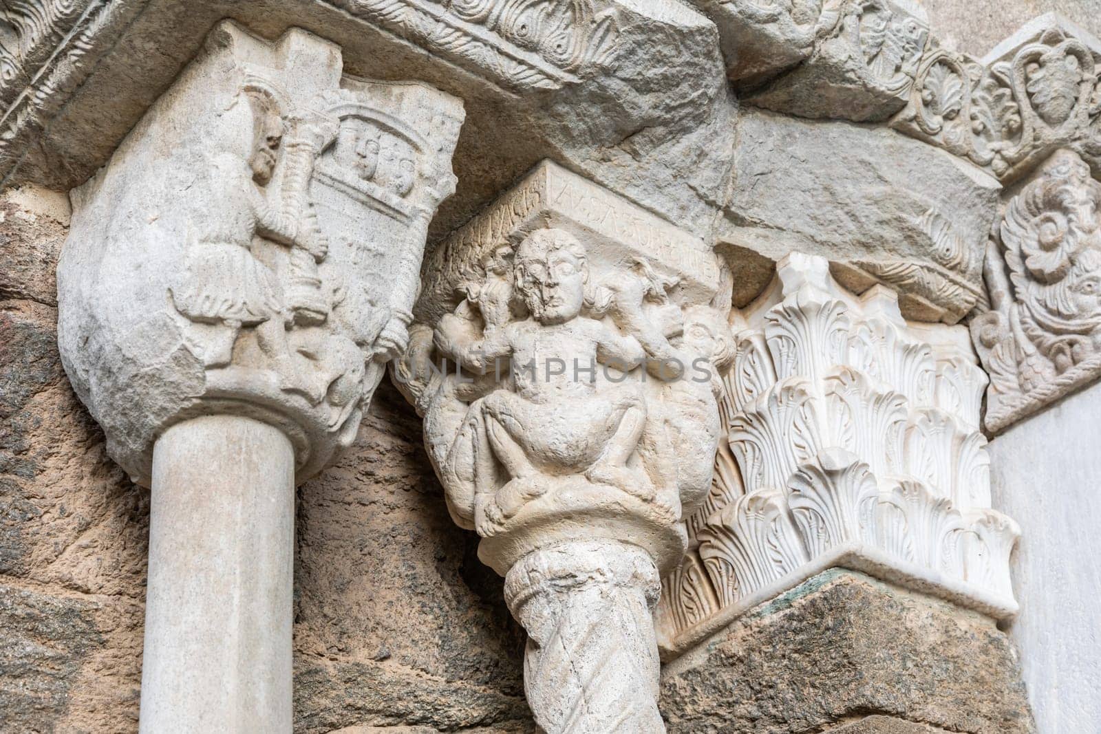 St Michael Abbey - Sacra di San Michele - Italy. Gargoyle monster sculpture, 11th Century