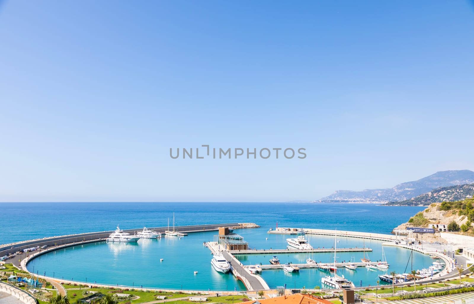 Ventimiglia, Italy - Circa August 2021: Cala del Forte is an exquisite, brand new, state-of-the-art marina located in Ventimiglia, Italy, only 15 minutes from the Principality of Monaco