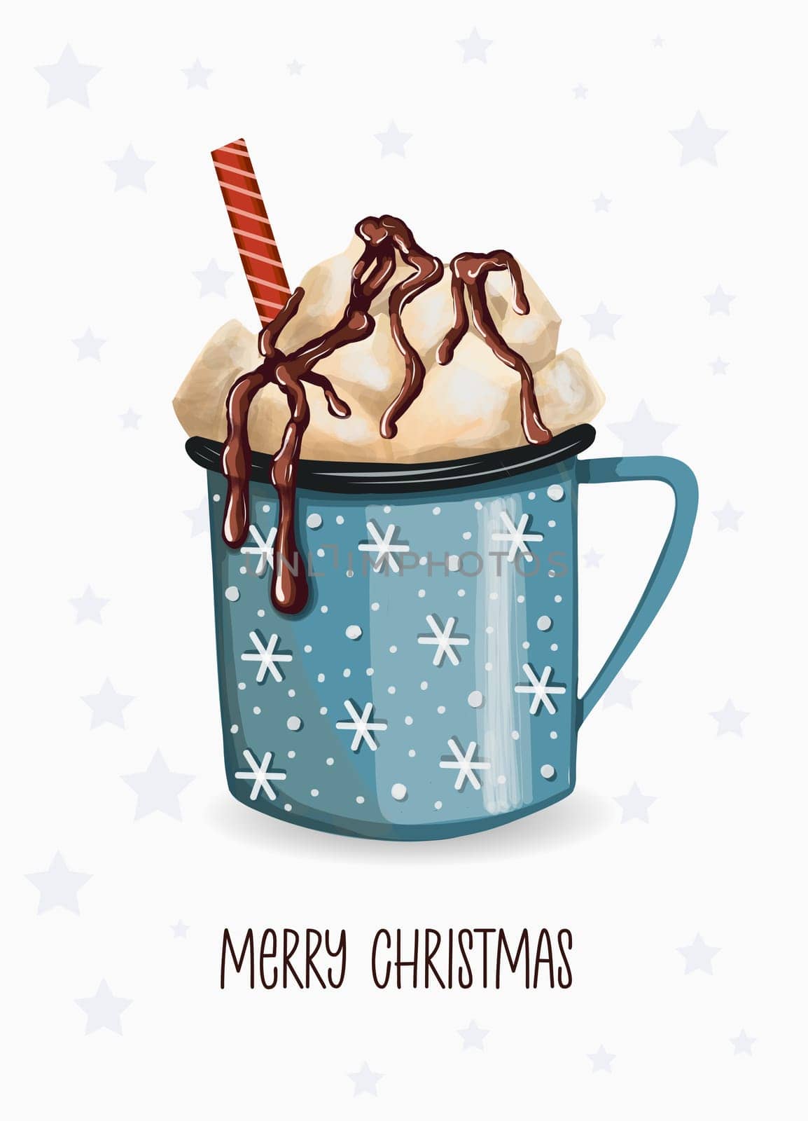 Cup with winter hot drink. Cocoa christmas.Vector illustration.