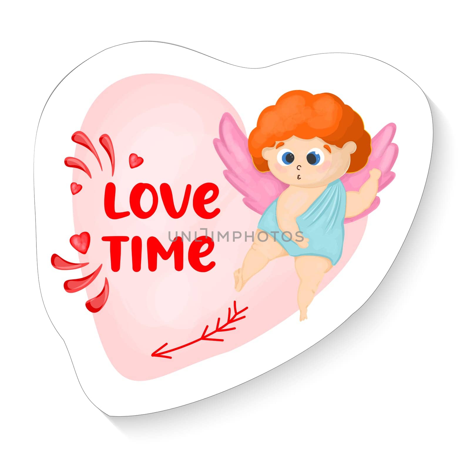 Amur mascot in a sticker. Cupid angel. Valentine's Day sticker. Vector illustration.